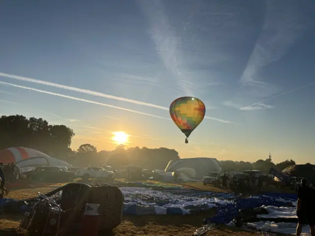 A balloon takes off