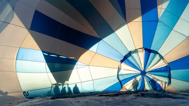 A balloon from inside the envelope. It's blue and white.