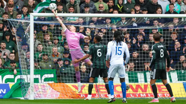 Viljami Sinisalo makes a save for Celtic against Kilmarnock