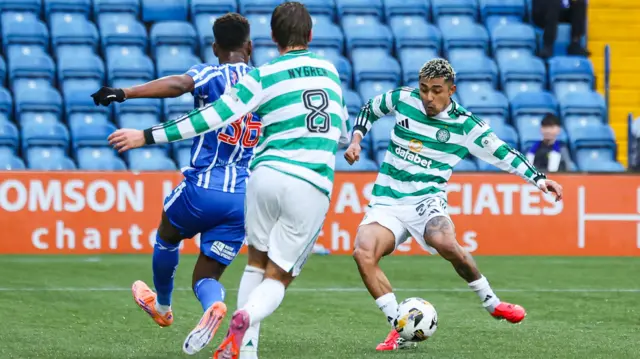 Julian Araujo scores for Celtic against Kilmarnock in February, 2025