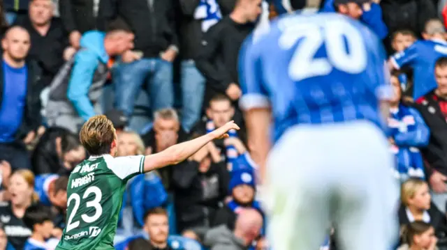 Callum Wright celebrates scoring for Hibernian against Rangers