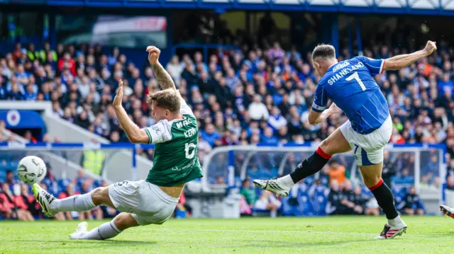 Lawrence Shankland has a shot for Rangers against Hibernian
