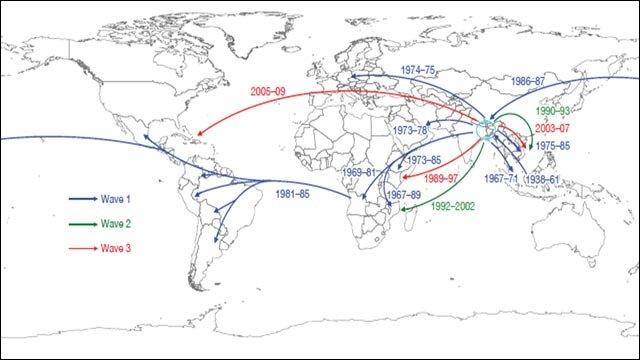 Map of cholera spread