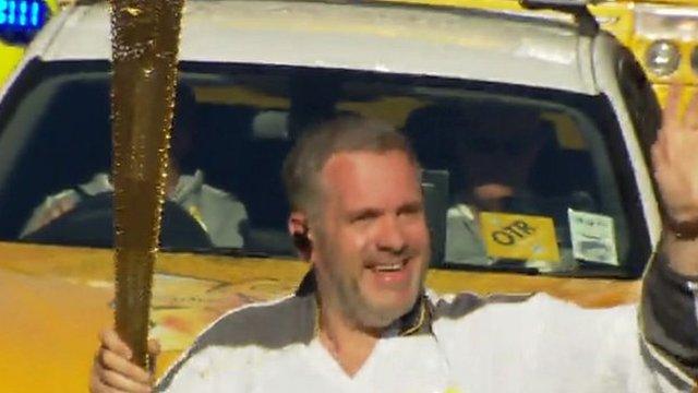 Chris Moyles carries Olympic torch through Aberystwyth