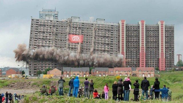 Some of the Red Road flats in Glasgow are demolished