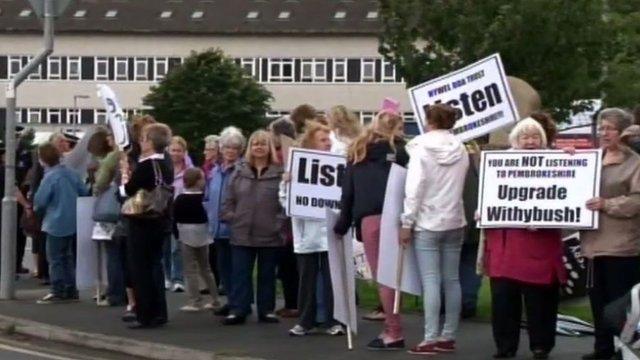 A protest at Withybush Hospital