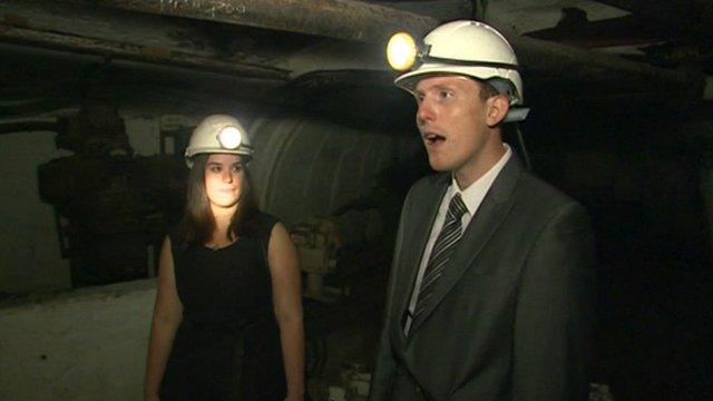 Musicians Laura and Daniel Curtis in the coal mine in Blaenafon