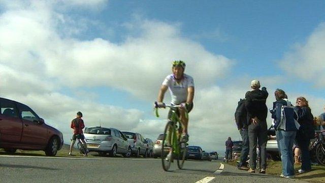 Cyclist in Tour of Britain on Dartmoor