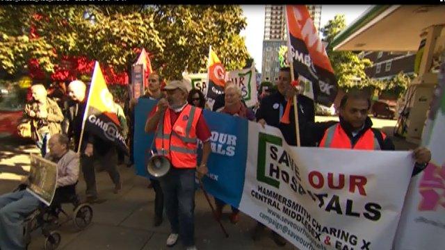 Protest against plans to close the Accident and Emergency at Charing Cross Hospital in Hammersmith.