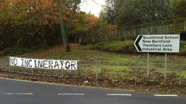 Sign near proposed incinerator site at New Barnfield