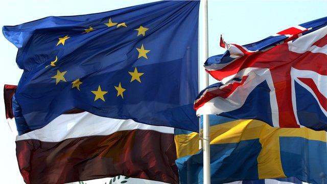 Flags at Strasbourg parliament - UK, EU and other countries