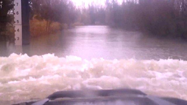 Drive through flooding on Welney Washes