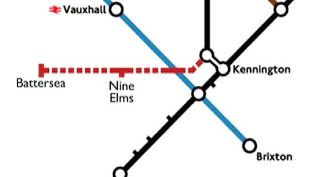 Map showing the proposed extension of the Northern Line