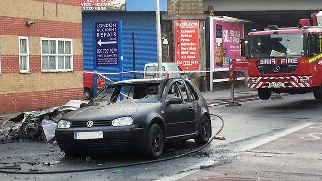 Burnt out car in Vauxhall