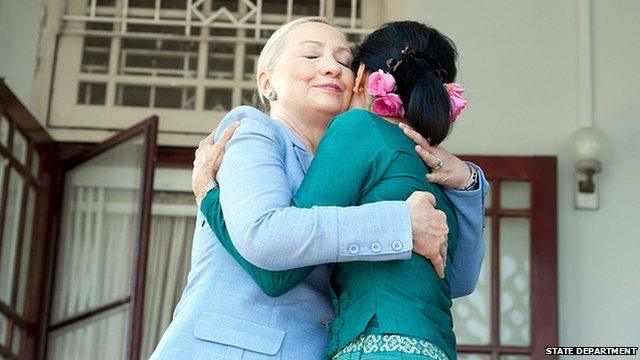 Hillary Clinton with Burmese democracy leader Aung San Suu Kyi