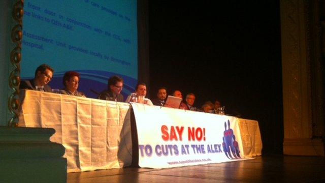 The panel at a meeting about proposed cuts to services at the Alexandra Hospital Redditch.