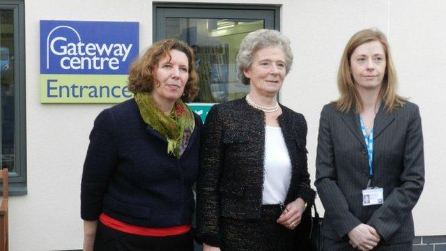 Sonia Managan, Claire Hensman, and Sarah Senior outside the hub