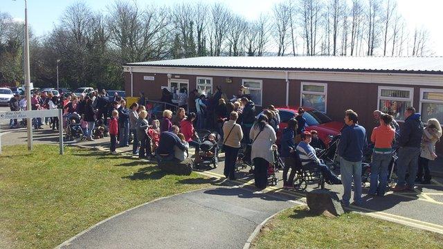 MMR jab clinic queue at Morriston Hospital