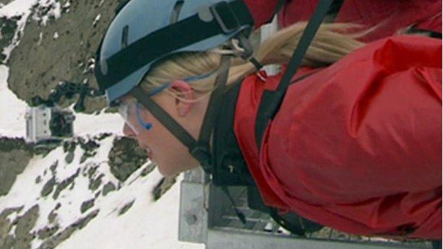 Joanne Whalley prepares to ride the zip line