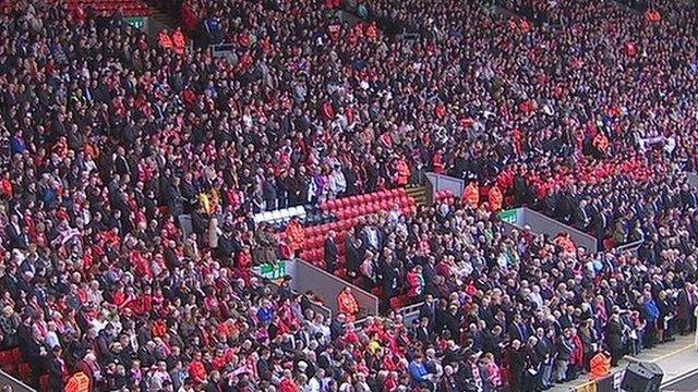 Crowds in stands at Anfield