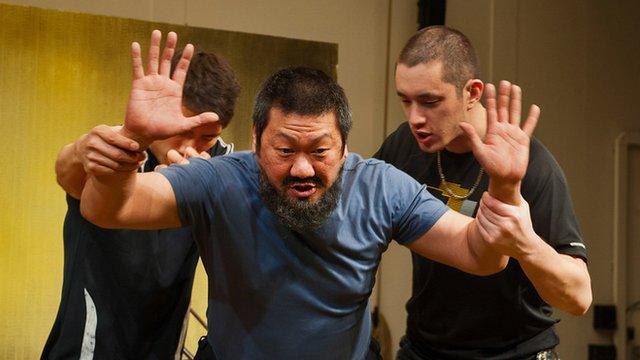 Christopher Goh, Benedict Wong and Andrew Koji in #aiww: The Arrest of Ai Weiwei by Howard Brenton