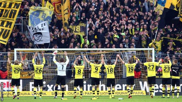 Dortmund's players in front of the south stand