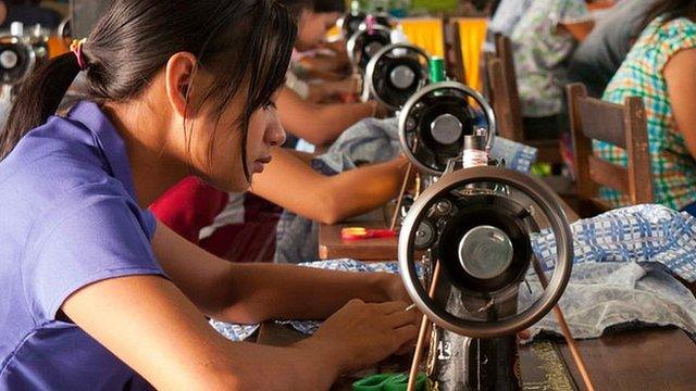 Burmese women sewing