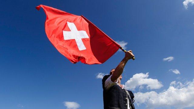 Swiss flag at Nendaz alphorn festival, 28 Jul 13