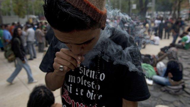 A man smokes marijuana in Mexico City