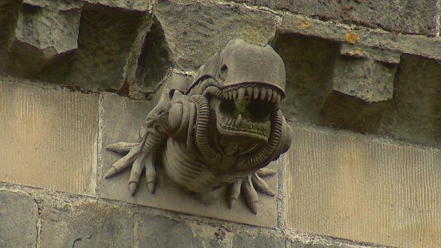 A gargoyle on an historic 13th century Paisley Abbey