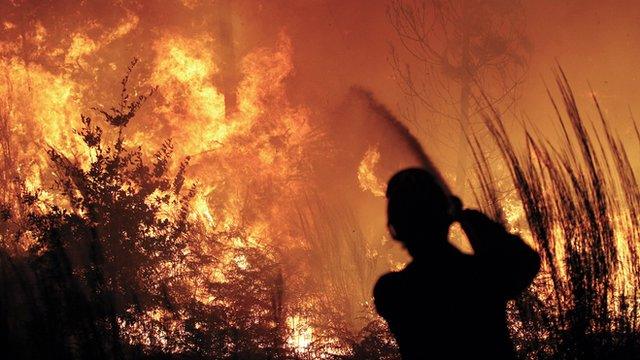 Firefighter in action near Tondela, Portugal, 22 Aug 13