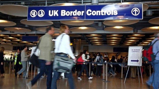 People at Heathrow border control point