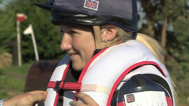 Eventer Laura Collett tries out an air jacket