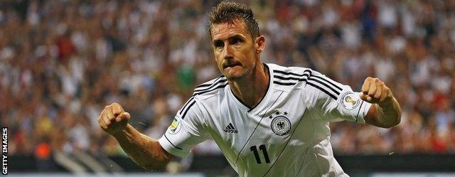 Miroslav Klose celebrates after scoring against Austria