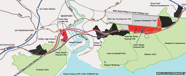 M4 relief road - map of proposed routes