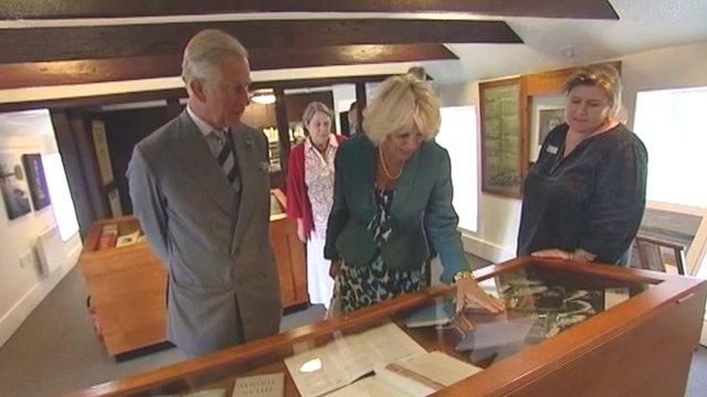 Prince Charles and the Duchess of Cornwall visiting Dylan Thomas's boathouse at Laugharne, Carmarthenshire