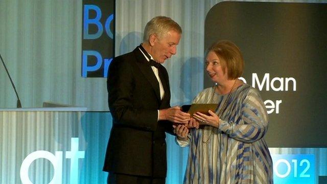 Hilary Mantel accepting a Booker Prize award