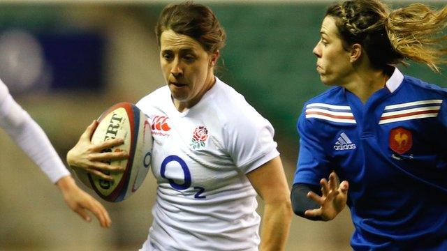 Katy Mclean in action for England Women against France in February