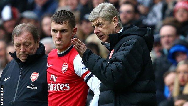 Arsenal manager Arsene Wenger (right) and player Aaron Ramsey