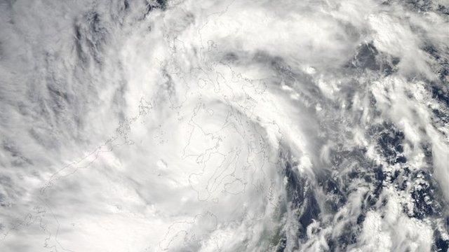 A satellite image of Typhoon Haiyan