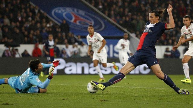 Paris St-Germain striker Zlatan Ibrahimovic in action against Nice