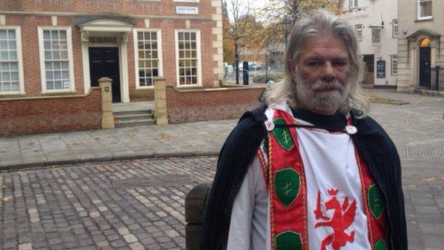 King Arthur Pendragon by the English Heritage offices in Bristol