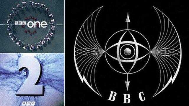 Idents for BBC One and BBC Two alongside the original one made for the BBC in 1953, known as the bat's wings