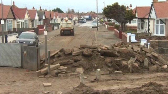 Damaged sea defences at Rhyl