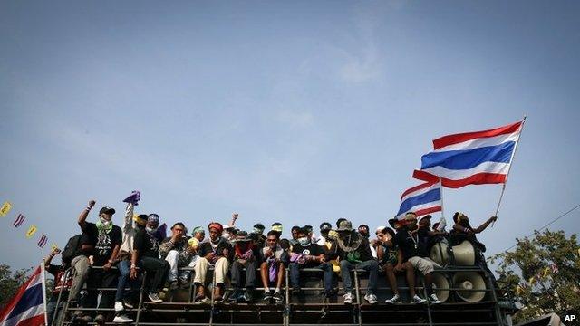 Anti-government protesters in Bangkok on 8 December 2013