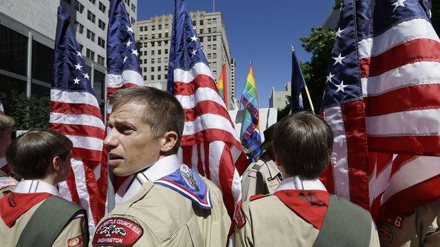 Boy Scouts participating in a Gay Pride Parade in Seattle, USA