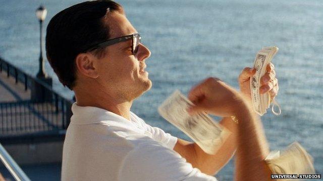 Leonardo DiCaprio as Jordan Belfort in The Wolf of Wall Street