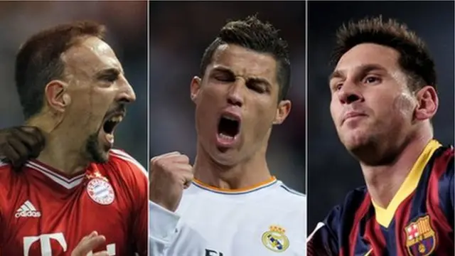 Franck Ribery, Cristiano Ronaldo and Lionel Messi