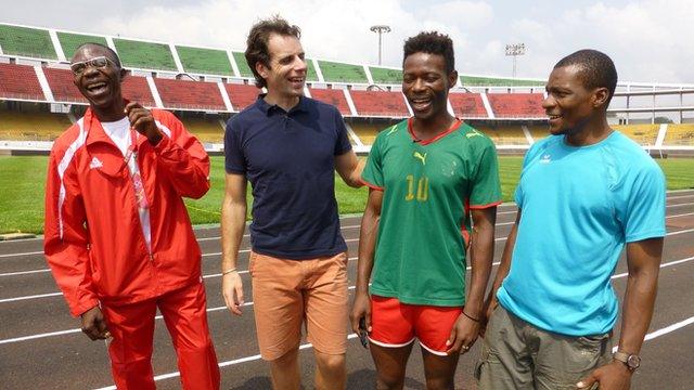 BBC reporter Mark Beaumont with the Cameroon's Para-sports team