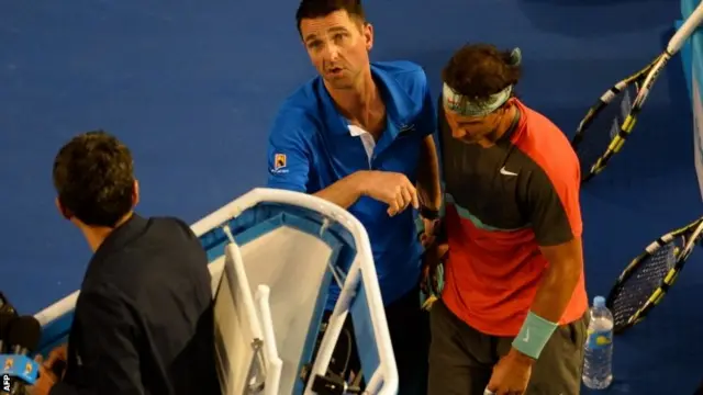 Rafael Nadal goes off for treatment